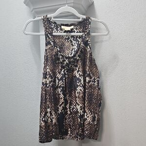 Michael Kors Brown Snake-Print Sleeveless Tank Top 100% Silk